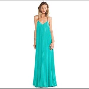 BCBG brynna pleated turquoise maxi dress sz med